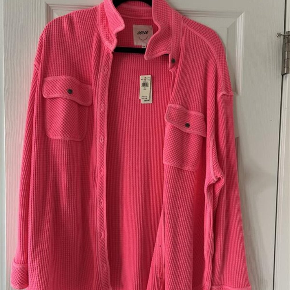 Aerie Waffle Knit Button Jacket